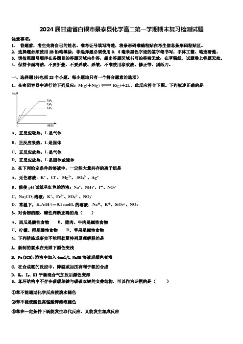 2024届甘肃省白银市景泰县化学高二第一学期期末复习检测试题含解析