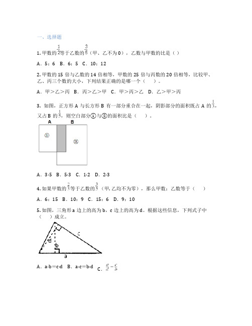 比例的基本性质 小学数学 练习题