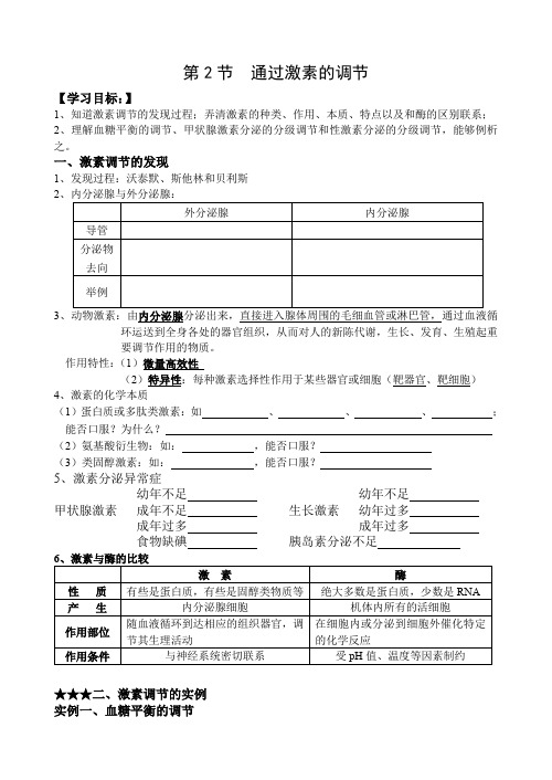 《通过激素的调节》学案1(新人教版必修3)