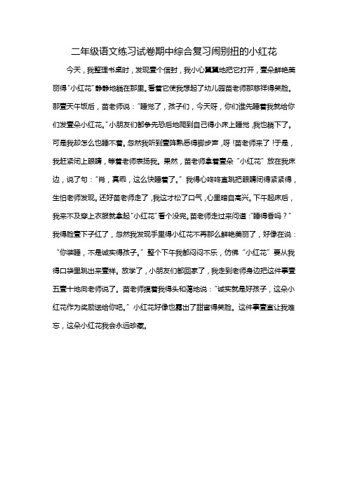 二年级语文练习试卷期中综合复习闹别扭的小红花