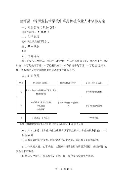 中草药种植专业人才培养方案