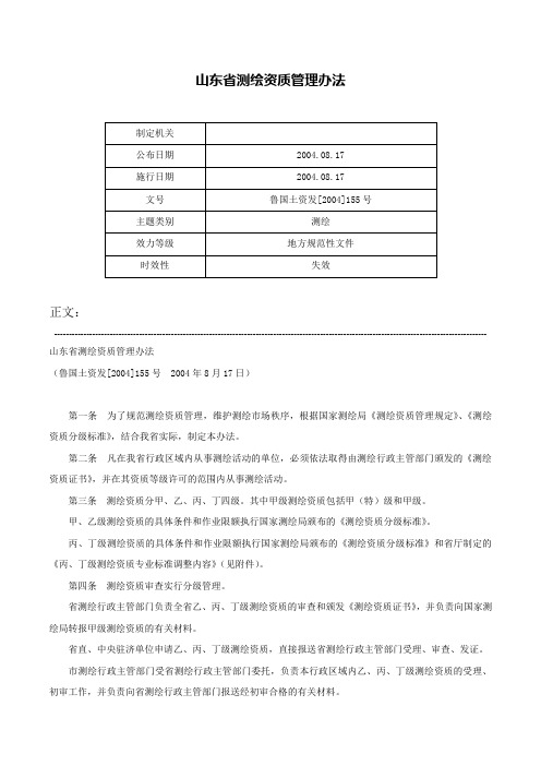 山东省测绘资质管理办法-鲁国土资发[2004]155号