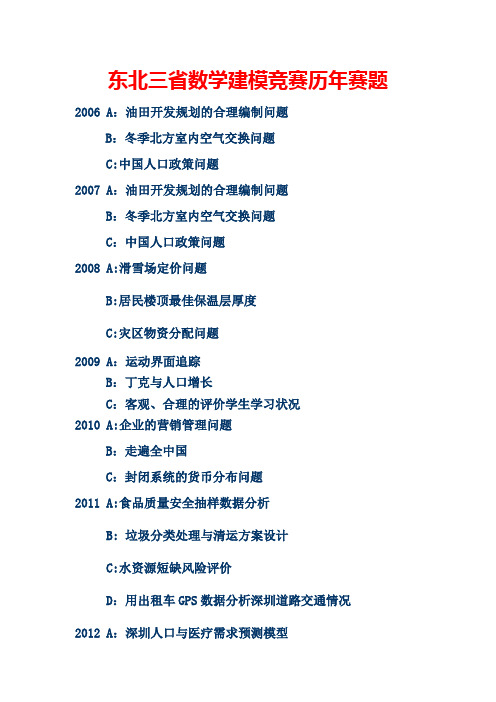 东北三省数学建模竞赛历年赛题