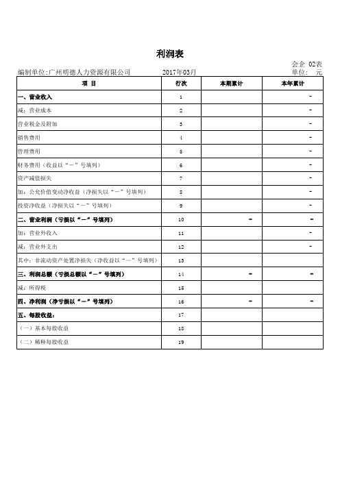 2017年财务报表(模版)