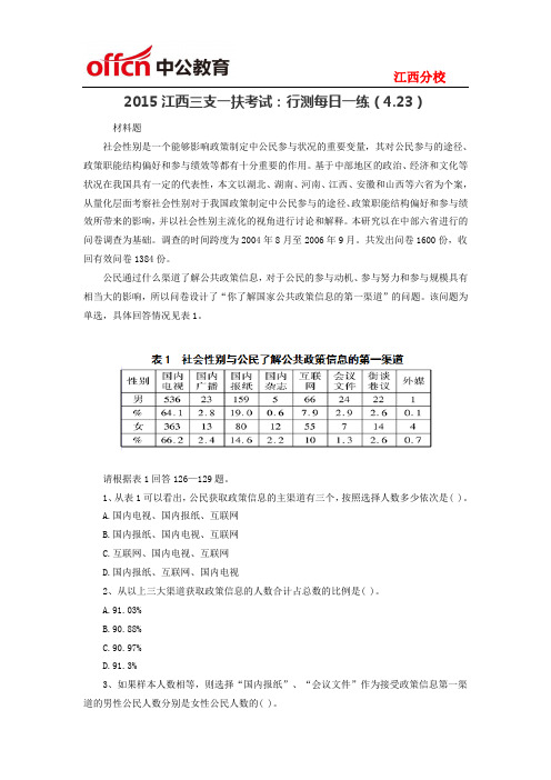 2015江西三支一扶考试:行测每日一练(4.23)