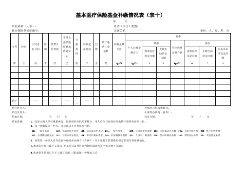 基本医疗保险基金补缴情况表(表十)