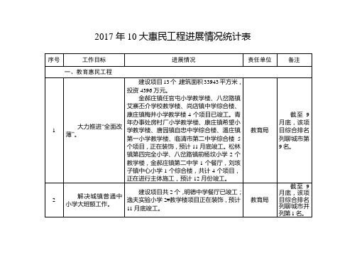 2017年10大惠民工程进展情况统计表