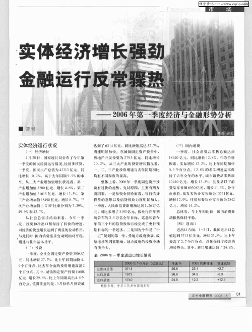 实体经济增长强劲 金融运行反常骤热——2006年第一季度经济与金融形势分析