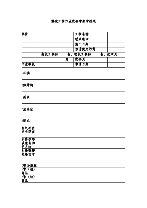 爆破工程作业安全审查审批表