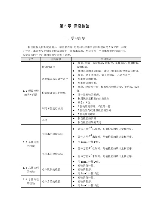 《统计学》课后答案(第二版,贾俊平版)第5章-9章  假设检验