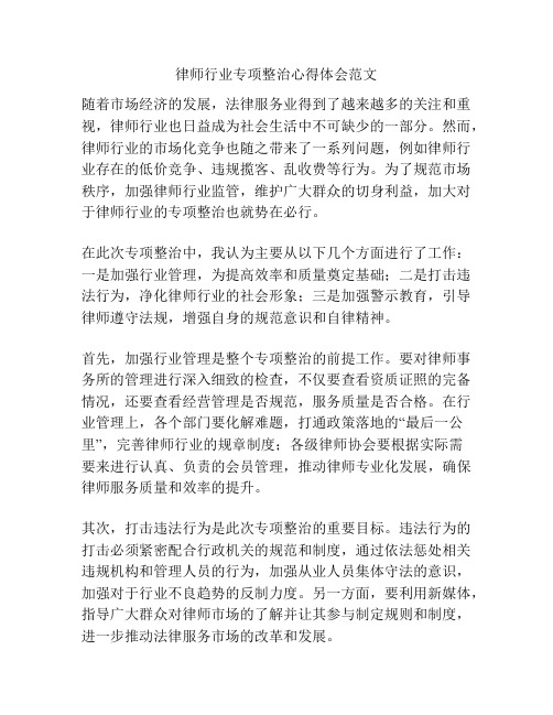 律师行业专项整治心得体会范文