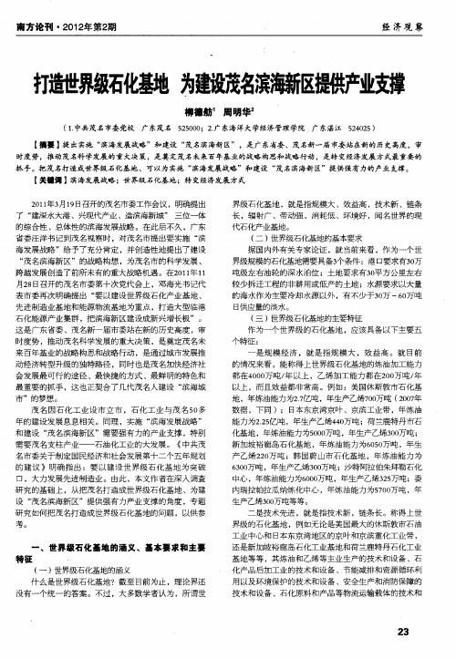 打造世界级石化基地为建设茂名滨海新区提供产业支撑