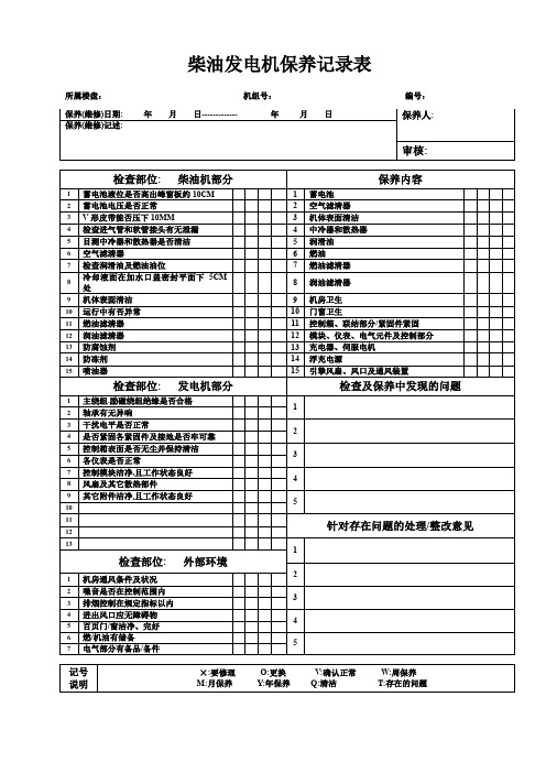 柴油发电机保养记录表