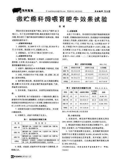 微贮棉秆饲喂育肥牛效果试验