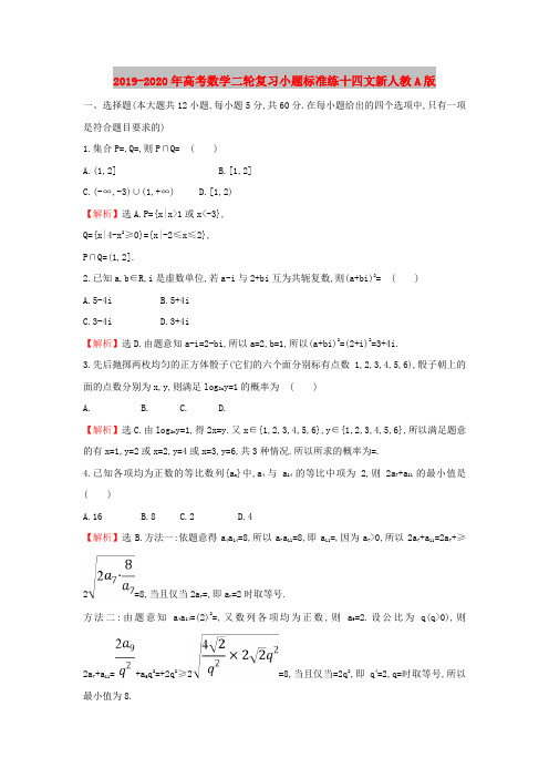 2019-2020年高考数学二轮复习小题标准练十四文新人教A版