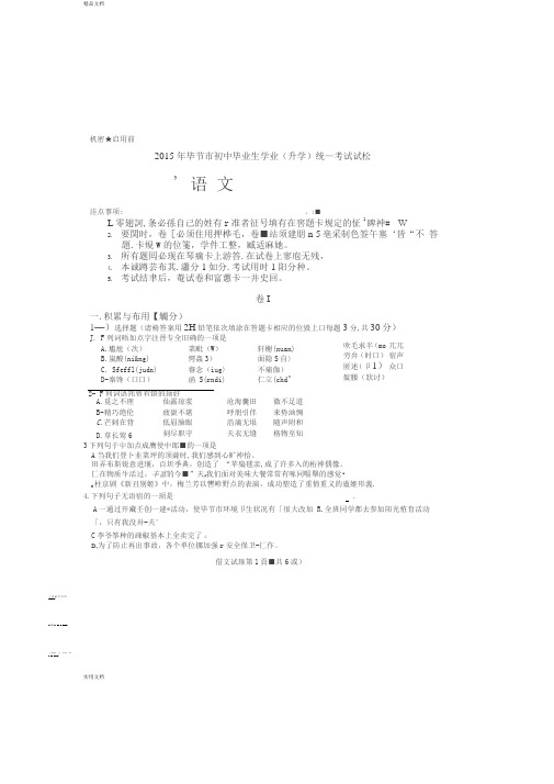 2015年贵州省毕节市初三中考真题语文试卷