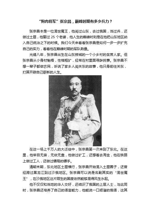 “狗肉将军”张宗昌，巅峰时期有多少兵力？