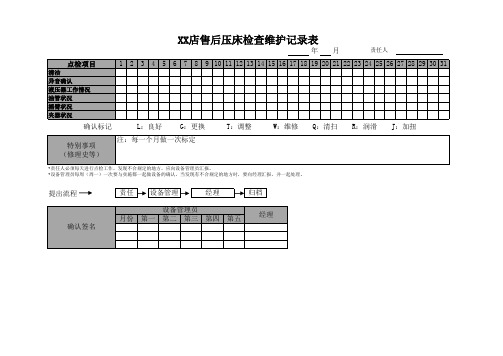 汽车4S店售后压床检查维护记录表