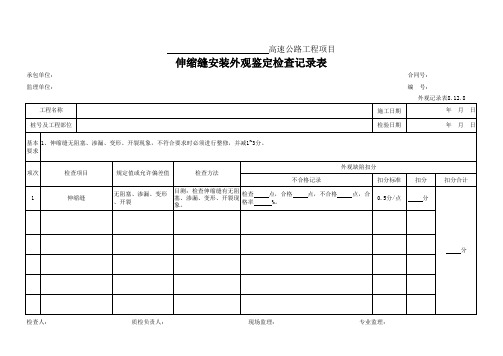 102、伸缩缝安装外观鉴定检查记录表(外观记录表8.12.8)