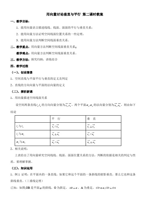 〖2021年整理〗《用向量讨论垂直与平行》参考优秀教案