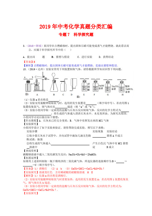 2019年中考化学真题分类汇编 专题7  科学探究题