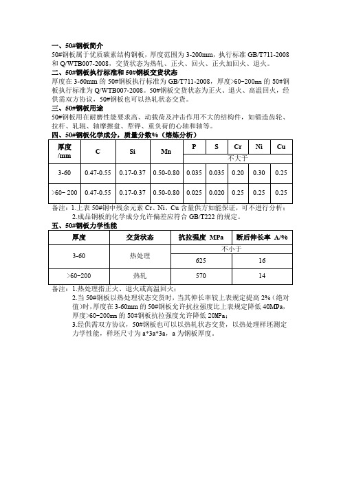 50#钢板化学成分丨50#钢板力学性能