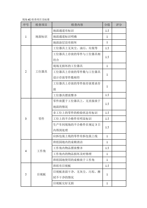 6S检查项目及标准