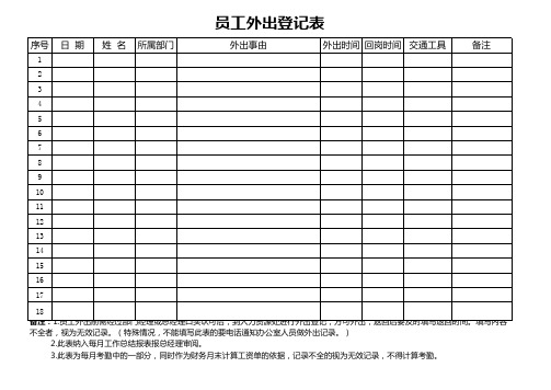 公司员工外出登记表