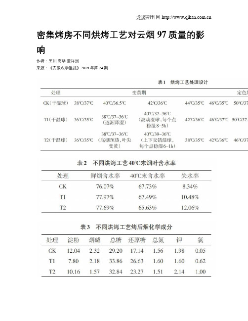 密集烤房不同烘烤工艺对云烟97质量的影响