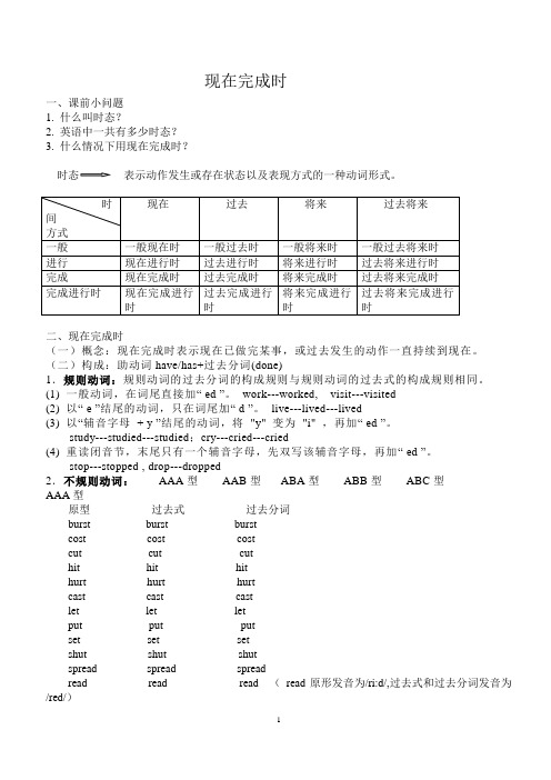 初中现在完成时讲解