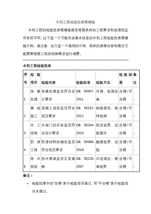 水利工程检验批表格模板