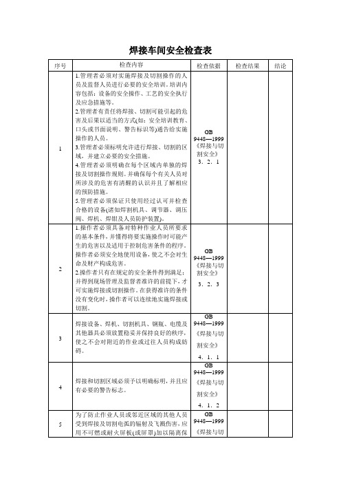 焊接车间安全检查表