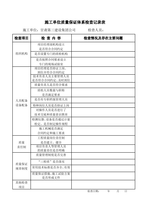 施工单位质量保证体系检查记录表