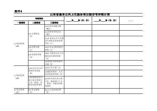 山东省基本公共卫生服务项目综合考评统计表