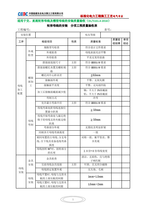 矩形母线安装(分项工程质量验收表)