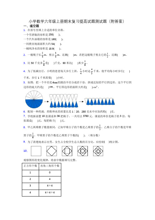 小学数学六年级上册期末复习提高试题测试题(附答案)