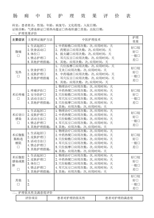 肠痈中医护理效果评价表