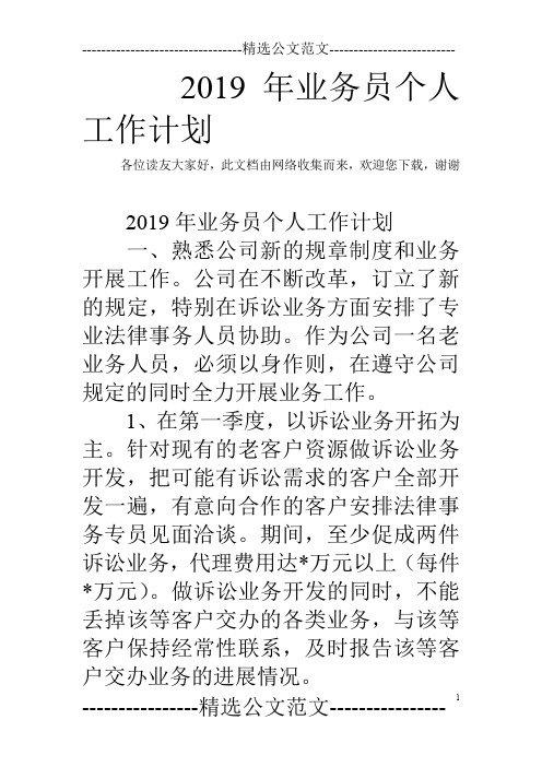 2019年业务员个人工作计划