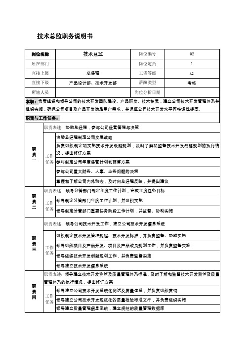 技术总监职务说明_岗位职责