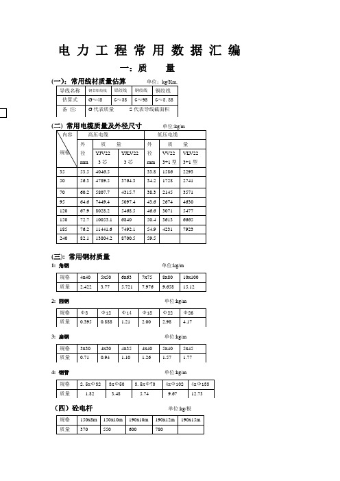 电 力 工 程 常 用 数 据 汇 编(表格版)