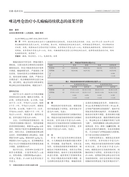 咪达唑仑治疗小儿癫痫持续状态的效果评价