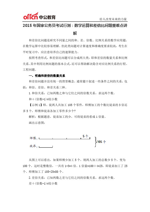 2015年国家公务员考试行测：数学运算和差倍比问题重难点讲解