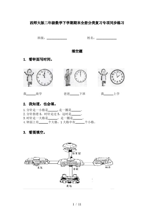 西师大版二年级数学下学期期末全册分类复习专项同步练习