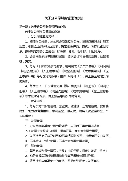 关于分公司财务管理的办法