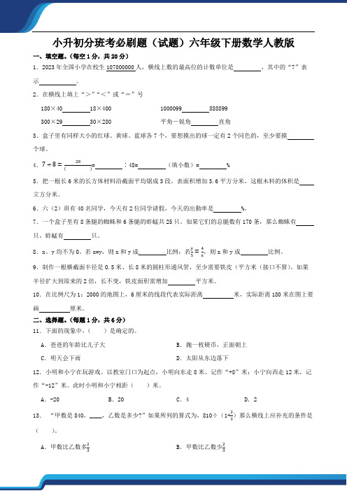 小升初分班考必刷题(试题)2023-2024学年六年级下册数学人教版