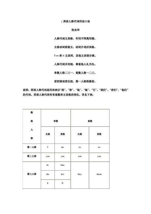 英语人称代词用法口诀