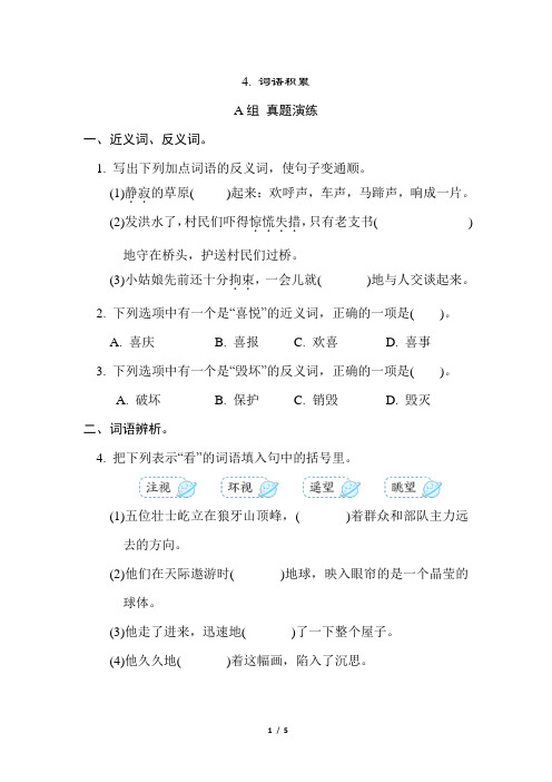 人教部编小学六年级语文上册  第一部分 语言积累与运用 (二) 语基要素专练4词语积累