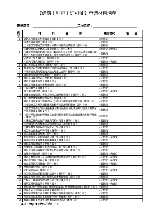 《建筑工程施工许可证》申请材料清单