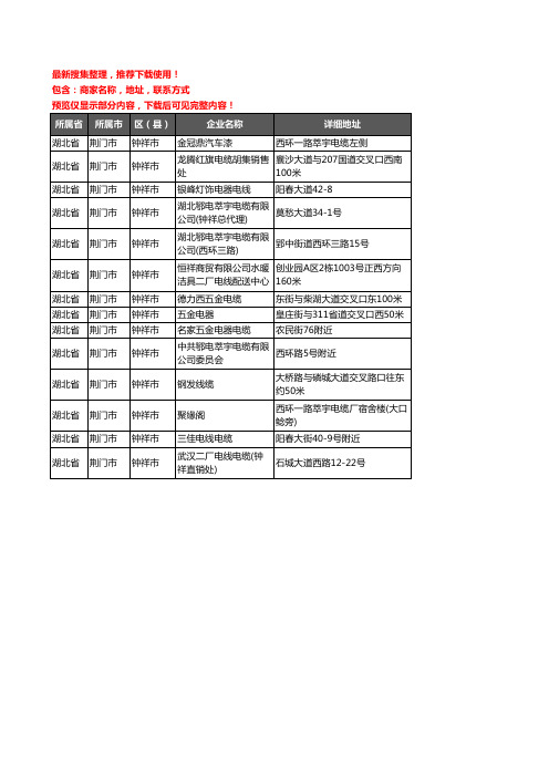 新版湖北省荆门市钟祥市电线电缆企业公司商家户名录单联系方式地址大全14家