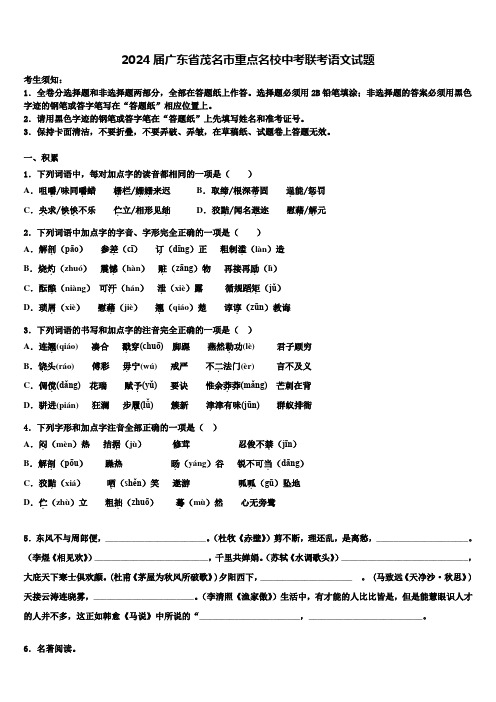 2024届广东省茂名市重点名校中考联考语文试题含解析